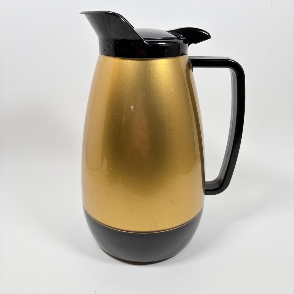 Vintage West Bend Thermo-Serv Black Gold Coffee Carafe Thermal Server USA MCM